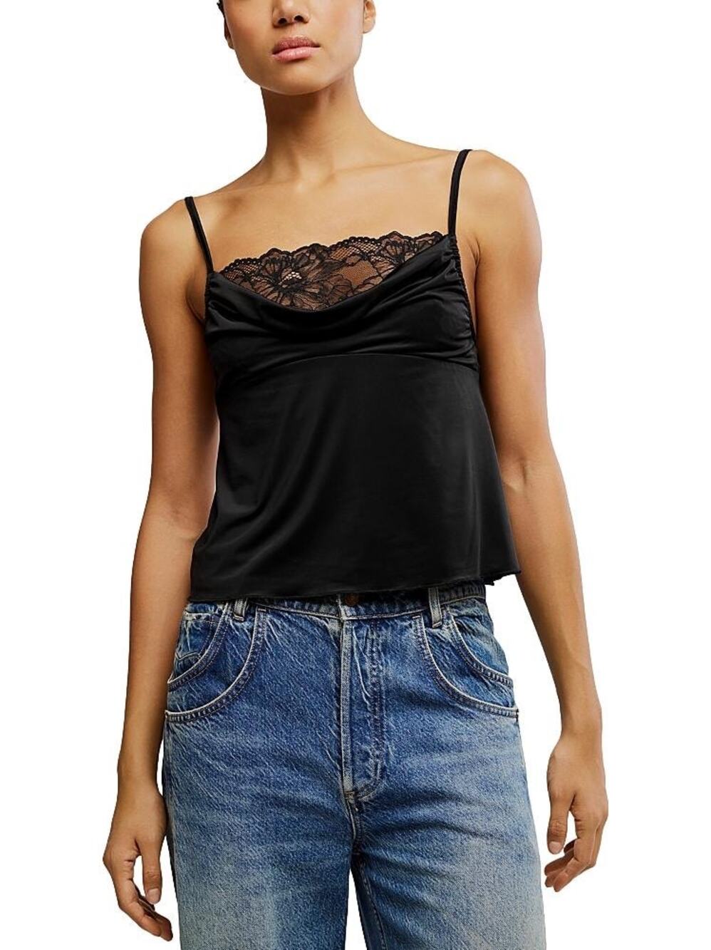Free People Sophie Cami with Lace Insert Black Size XL
